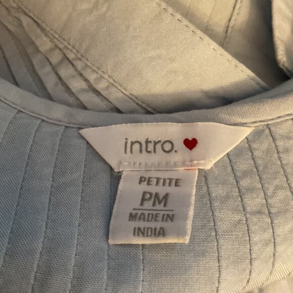 Intro Pale Blue Pleated Crochet 3/4 Sleeve Boho Peasanr Cottage Top PM - Picture 4 of 7